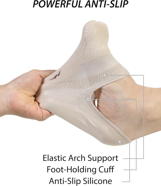 Detalle de Pro Mountain No-Show Socks with Wide Toe Box (Unisex) — Cotton Cushion Footies, Size S to X-Large