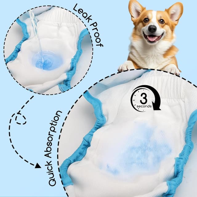 Detalle 2 de Culotte lavable Nobleza pour chienne en chaleur, incontinence – Lot de 3 couches réutilisables (taille L, 50–60 cm)