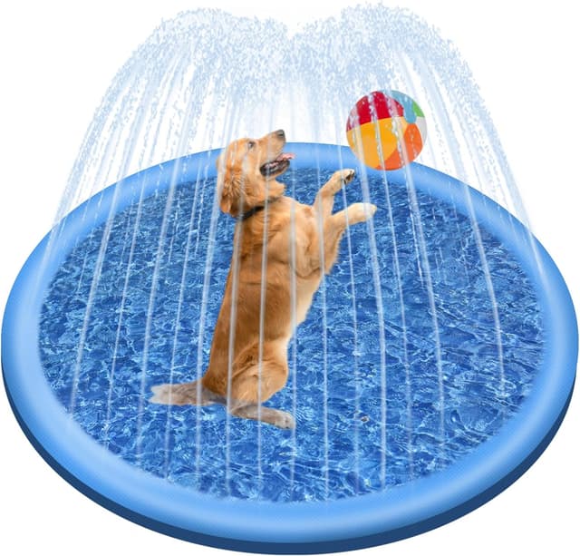 Detalle de Jsdoin 100cm Inflatable Dogs Splash Pad – Foldable outdoor dog sprinkler play mat (Blue)