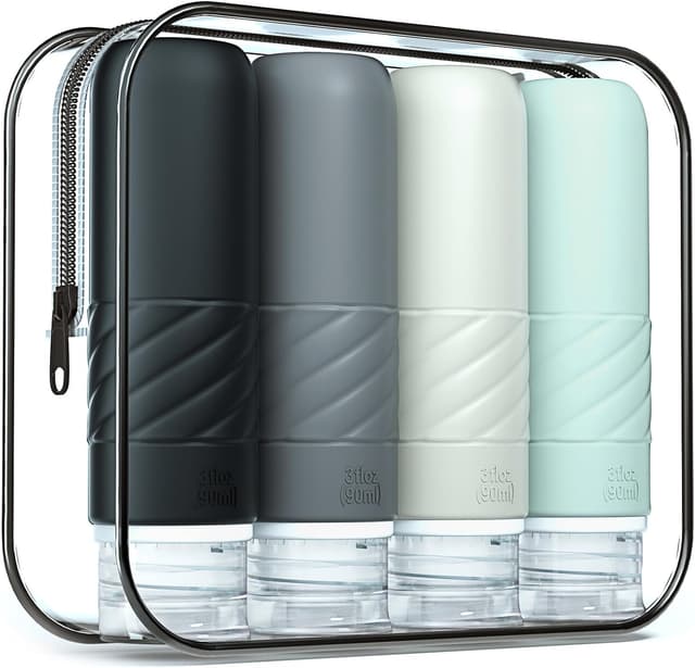 Detalle de Gemice CAA-approved 90ml silicone travel bottles (4-pack) – leak-proof squeezable toiletries containers