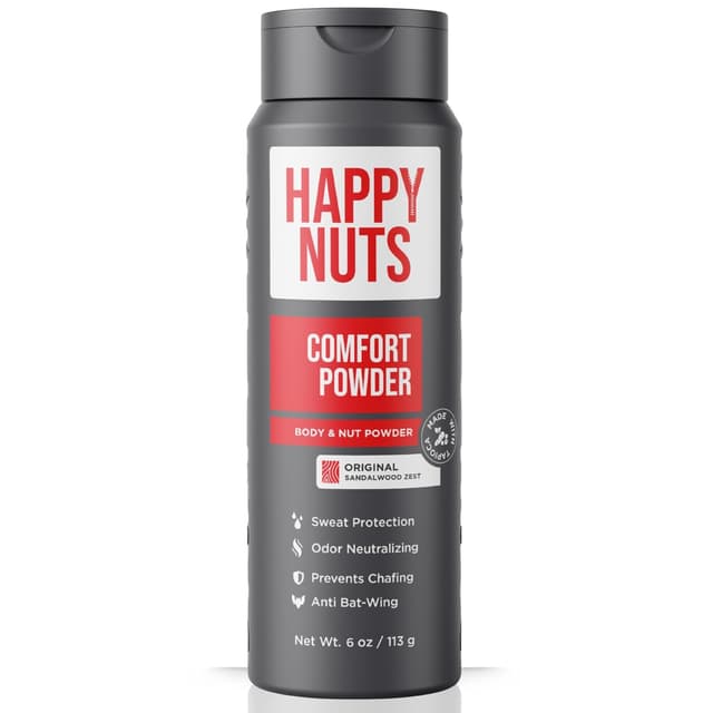 Detalle de Happy Nuts Comfort Powder Deodorant for Men (Aluminum-Free) – Anti-Chafing, Sweat & Odor Control, Original Scent, 6 oz