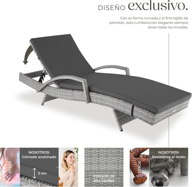 Thumbnail 4 de tectake® Tumbona de jardín con respaldo 5 posiciones