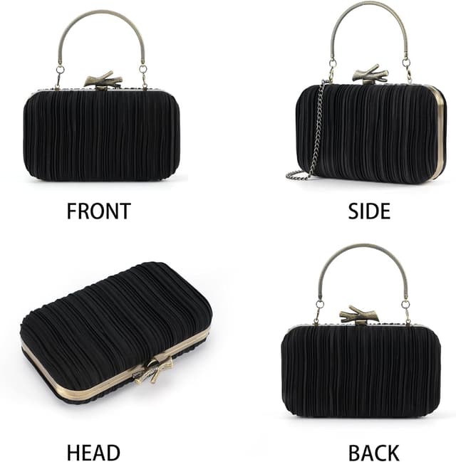 Detalle 2 de Milisente pleated satin clutch bag with top handle and antique brushed gold hardware