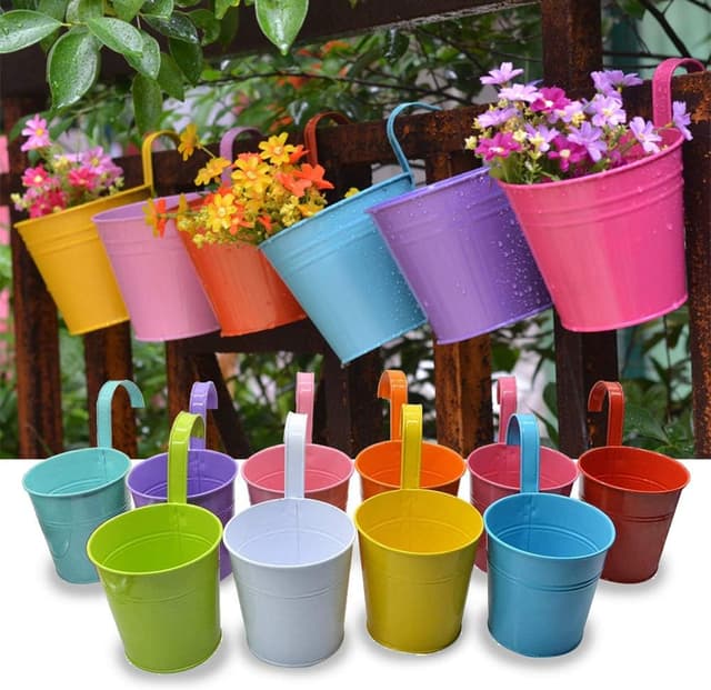 Detalle de Trongle 10 Pack 12.5cm Metal Iron Hanging Plant Pots with Detachable Handle & Drainage Holes