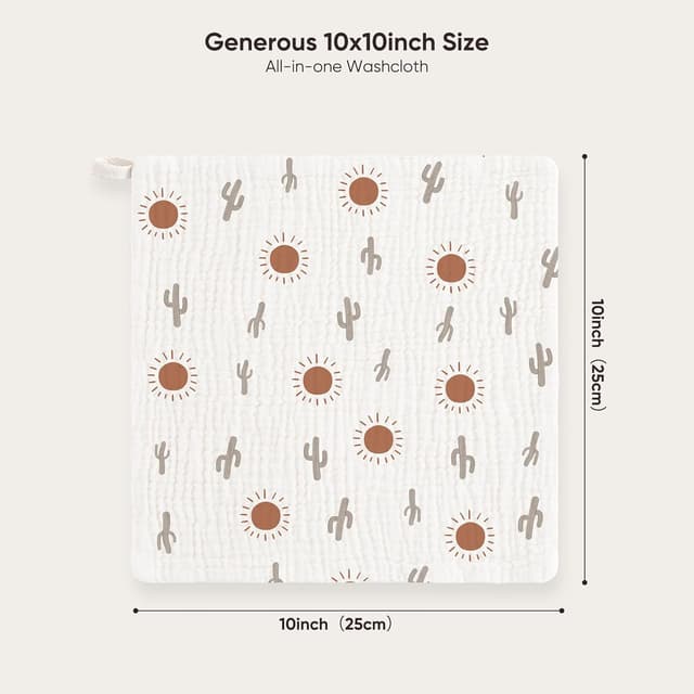 Detalle de Bearmoss muslin baby burp cloths 25x25cm 10 pack