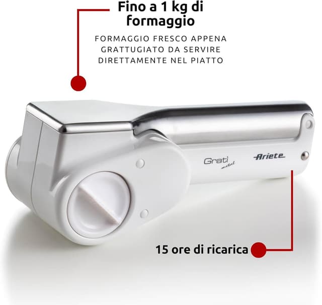 Detalle 2 de Ariete Gratì Metal 44🧀 Rallador Electrico Inalámbrico con Recambio