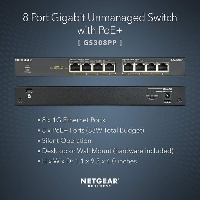 Detalle 2 de NETGEAR GS308PP 83W 8‑Port PoE Switch