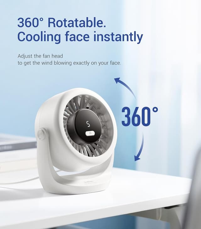 Detalle 2 de Diveblues TurboBreeze Portable Turbo Desk Fan (5”) – USB-powered with 5 speeds, LED display & 360° tilt