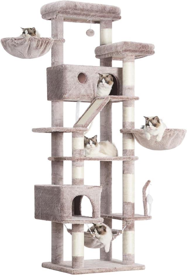 Detalle de Arbre à chat Gitelsnour GCT031MU (200 cm) : tour de jeux intérieur avec hamac, niches et griffoir