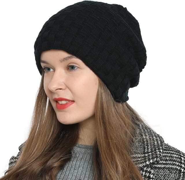 Detalle de Bonnet d’hiver femme DonDon Bonnet slouch en laine tricotée, doublure polaire chaude