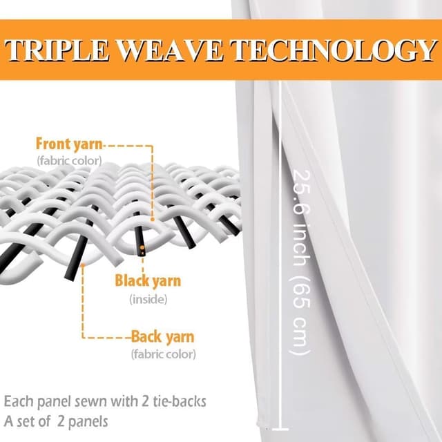 Detalle 2 de Hiasan Rideau occultant thermique anti-froid et anti-chaleur avec œillets et embrasses cousues (2 pièces) 106 x 160 cm, blanc