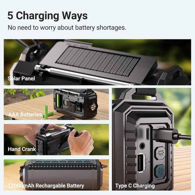 Thumbnail 2 de Mesqool 12000mAh wind-up emergency radio 🔊