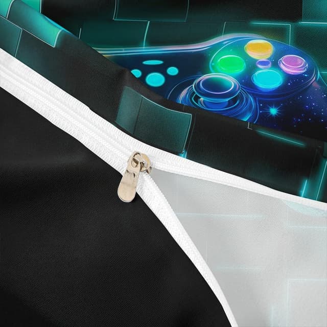 Detalle 2 de Homewish Boys Gaming Duvet Cover Set (Double) – Reversible blue gamer bedding with neon gamepad design