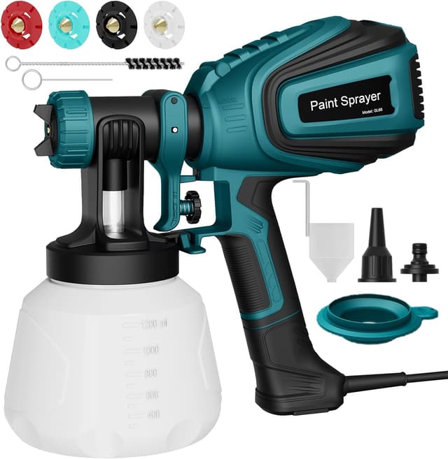 Detalle de GLORITY Pistolet à Peinture HVLP 700W (1200 ml) : pulvérisateur électrique à débit réglable, 4 buses et 3 modes