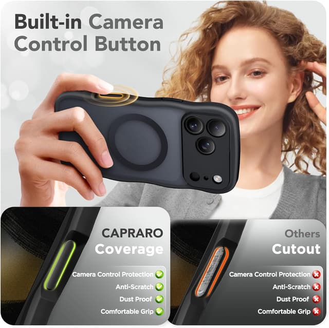 Detalle de CAPRARO Magnetic Case for iPhone 17 Pro Max (Translucent Matte Wave Design, MagSafe-Compatible)