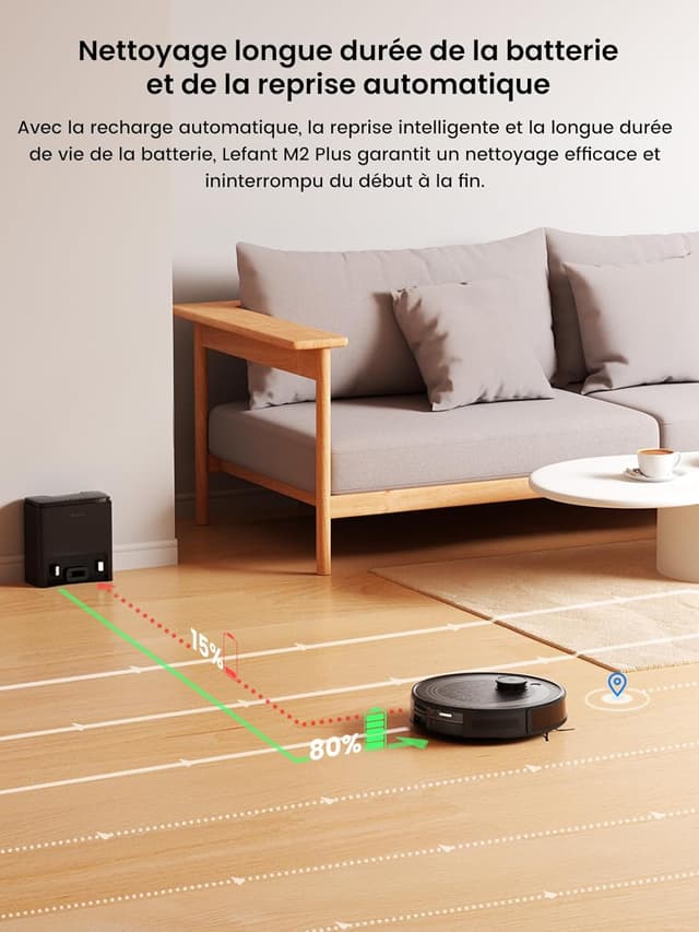 Detalle de Lefant M2 Plus robot aspirateur laveur avec station de vidage automatique, 6000Pa et cartographie LiDAR