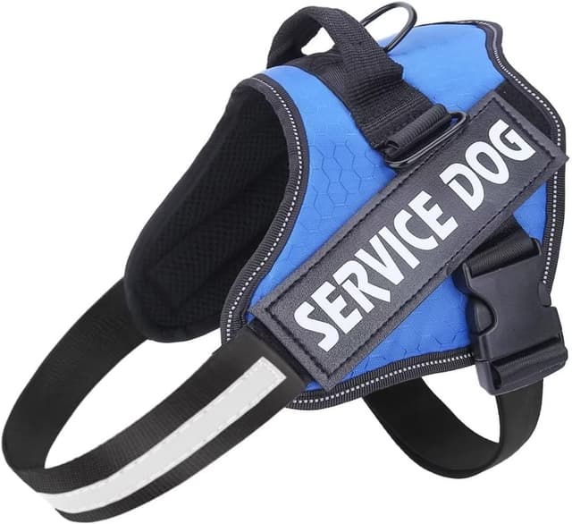 Detalle de Belababy Soft No Pull Dog Harness Medium (Blue) with reflective, anti-escape strap and service patches