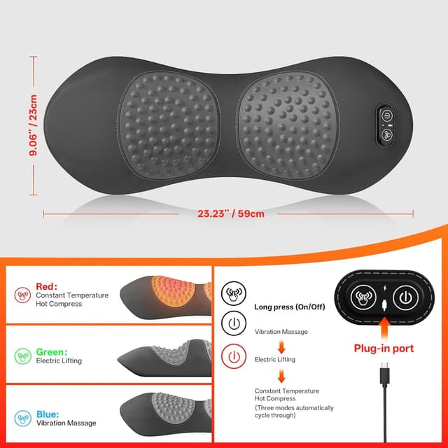 Detalle 2 de SUDAHIA 3-in-1 Electric Lumbar Support Pillow with Heated Vibration & Traction (Gray)