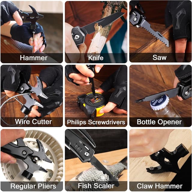 Detalle de RoverTac 12-in-1 Multi Tool Hammer con torcia LED e coltello multiuso (confezione regalo premium)