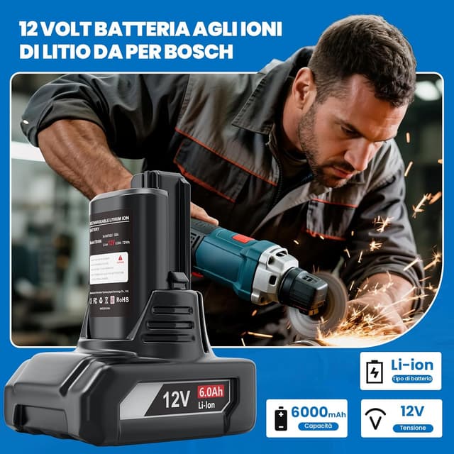 Detalle 2 de HTongD Batteria di ricambio 12 V 6,0 Ah agli ioni di litio (2 pezzi) compatibile con Bosch BAT420 e serie 12V