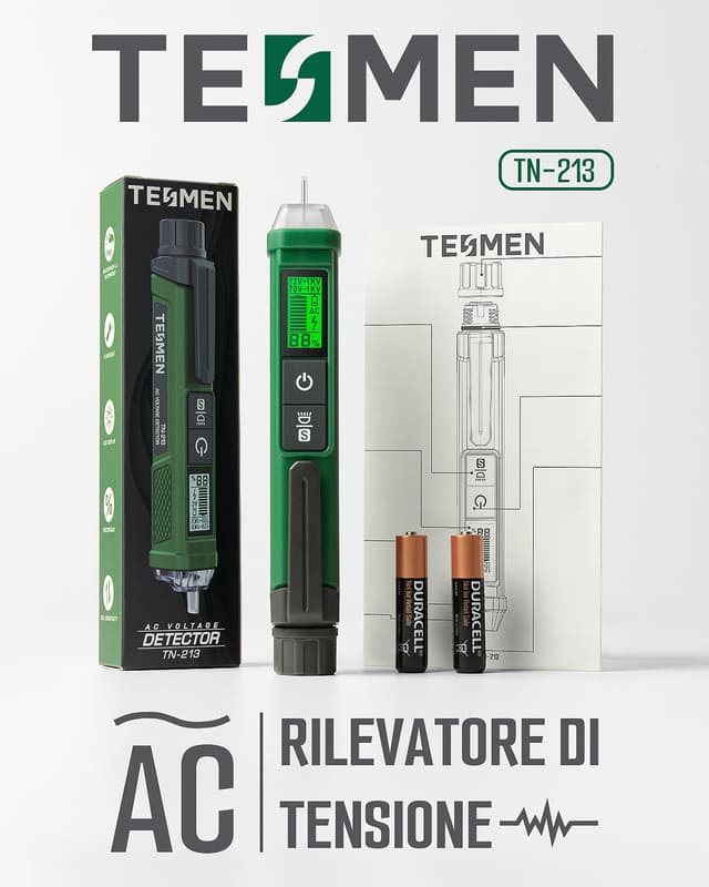 Thumbnail 6 de TESMEN TN-213: penna rilevatore di tensione cercafase senza contatto con display LCD e torcia (verde)