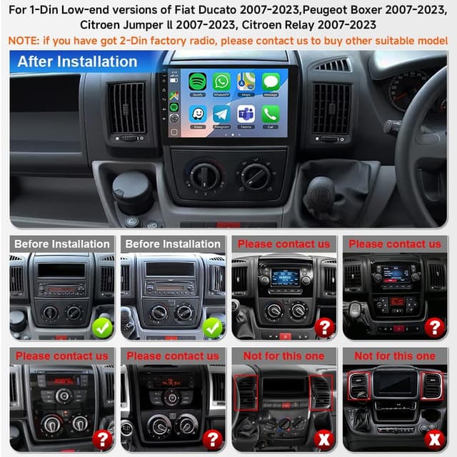 Detalle de ACAVICA Android 15 1-Din Car Stereo for Fiat Ducato / Peugeot Boxer / Citroen Jumper (2007–2023) — Wireless CarPlay, Android Auto, 9" IPS GPS & DSP