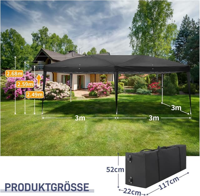 Thumbnail 6 de LEADZM Faltpavillon 3x6 m Pop-up mit UV-Schutz 50+, wasserabweisend und höhenverstellbarem Stahlrahmen (mit 6 Seitenteilen)