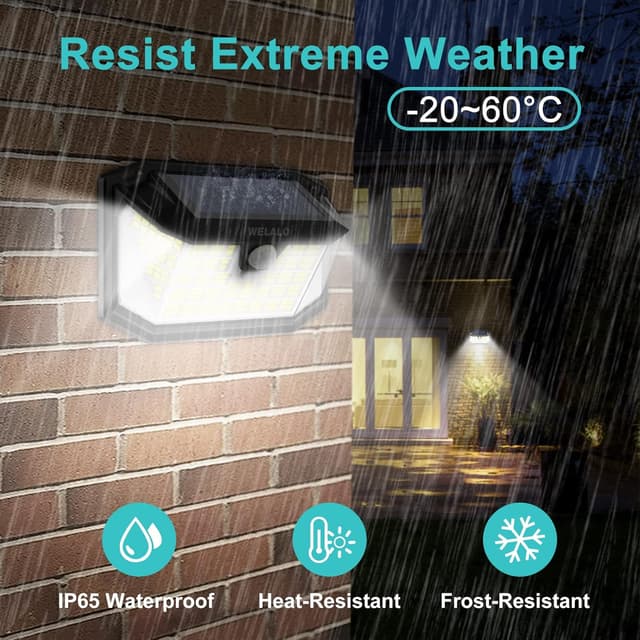 Detalle de WELALO Solarlampen für Außen mit Bewegungsmelder – 188 LED Solarleuchte (IP65) mit 3 Modi