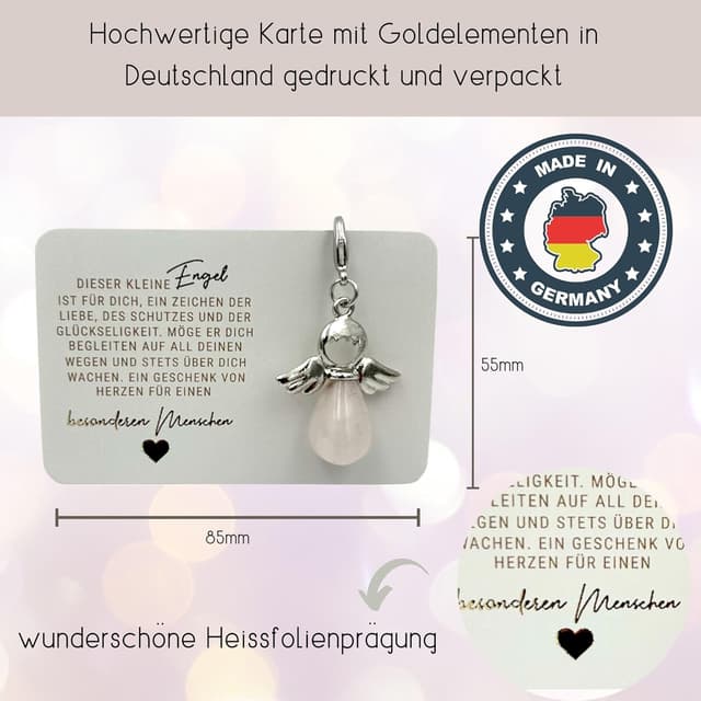 Detalle 2 de Milaboo Schutzengel Schlüsselanhänger mit Edelstein und Karte – handgefertigt in Geschenkverpackung