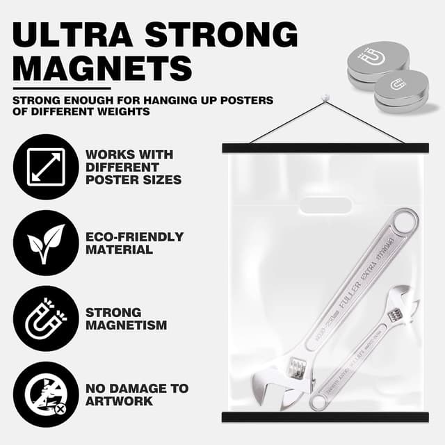 Detalle de Sanauto A1 Magnetic Wooden Poster Frame Hangers (61cm) – Black, 2 Pack