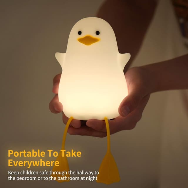 Detalle de YuanDian Cute Duck Night Light – BPA-free silicone tap control kids bedside lamp