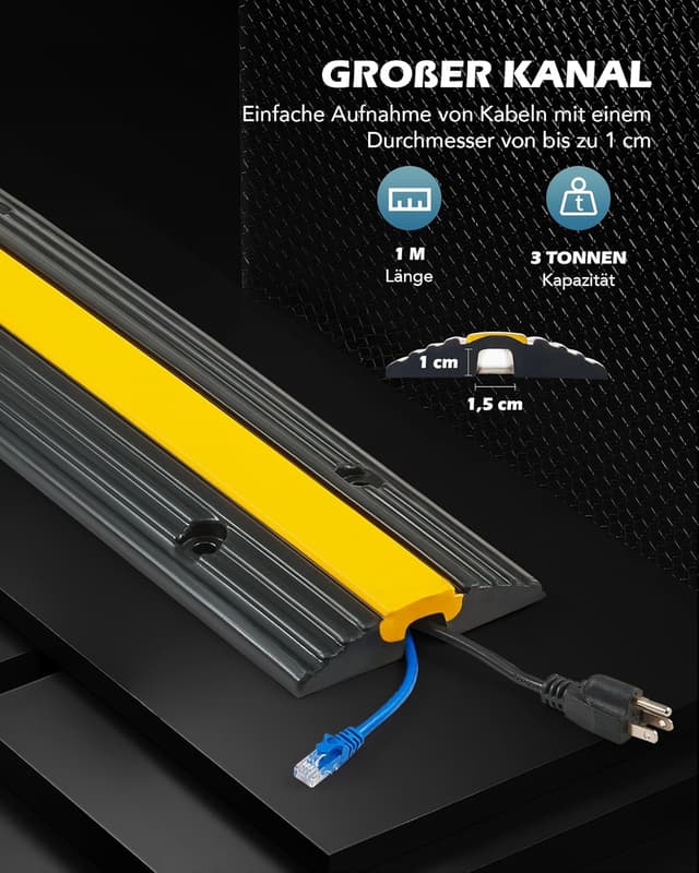 Detalle 2 de CREWORKS Kabelbrücke Boden (4 Stück) 100 x 15 x 3 cm – 1 Kanal mit Überfahrschutz für Kabel