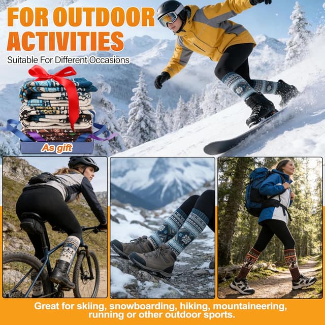 Thumbnail 5 de Welwoos 3 Pairs Merino Wool Ski Socks — Thermal Knee-High