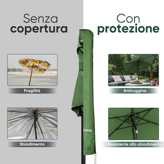 Thumbnail 3 de Sekey custodia per ombrellone con manico, per ombrelloni da giardino Ø 350 cm (190×30/50 cm) in poliestere impermeabile