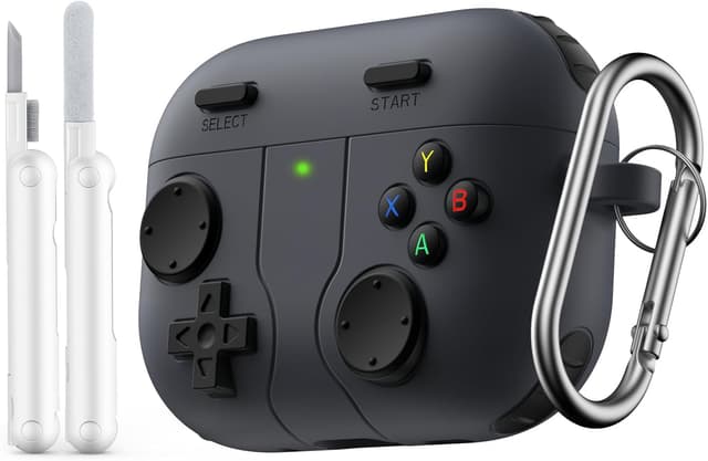 Detalle de MoKo Game Case for AirPods Pro 3 (2025) with Portable Keychain Cleaner Kit – Black silicone cover