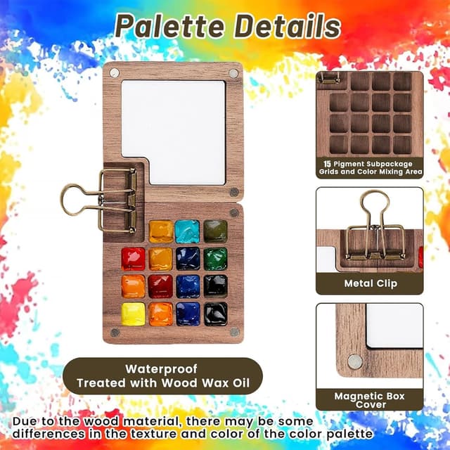 Detalle 2 de 7 PCS pocket watercolour travel set 15 grids