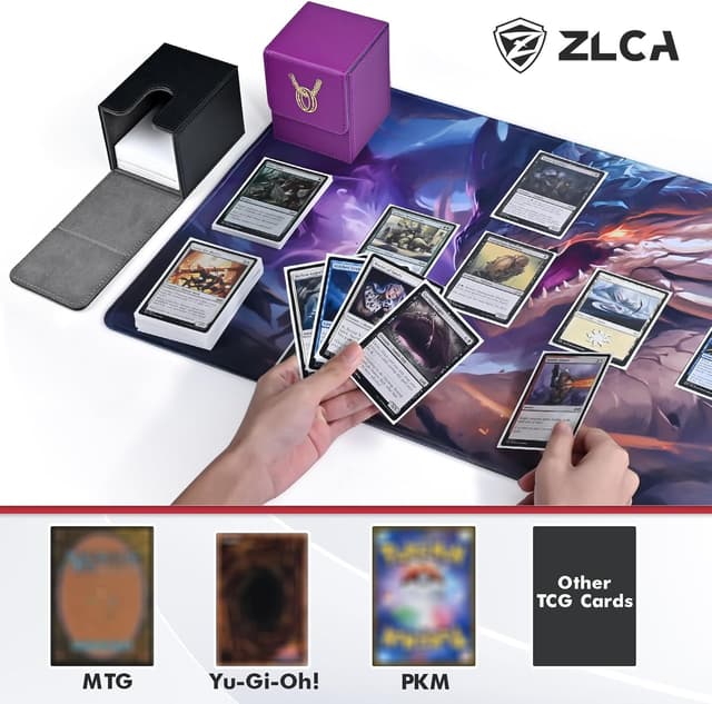 Detalle 1 de ZLCA PU Leather Card Deck Box for MTG (2 Dividers) — Black, 100+ Single-Sleeved Storage Case
