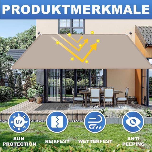 Detalle 2 de HaiTaoSy Sonnensegel wasserdicht rechteckig mit Ösen (Khaki) – 2x3,5 m, Markisenstoff mit UV-Schutz