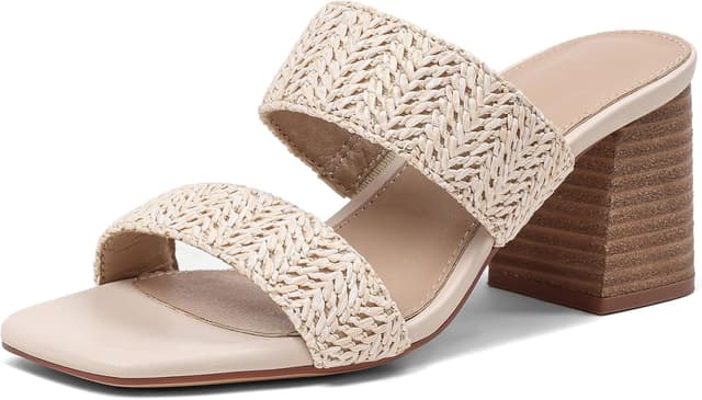 Detalle 2 de Ancomafio Heeled Raffia Sandals for Women with Chunky Block Heels and Double Straps
