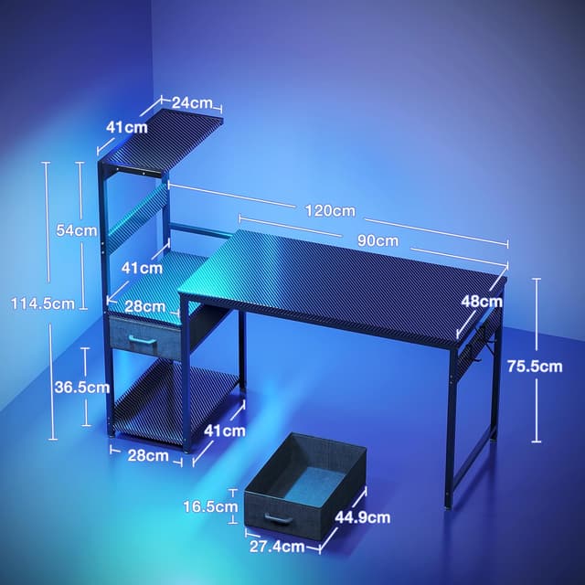 Detalle de Gaming Tisch Coleshome 120×48 cm mit LED