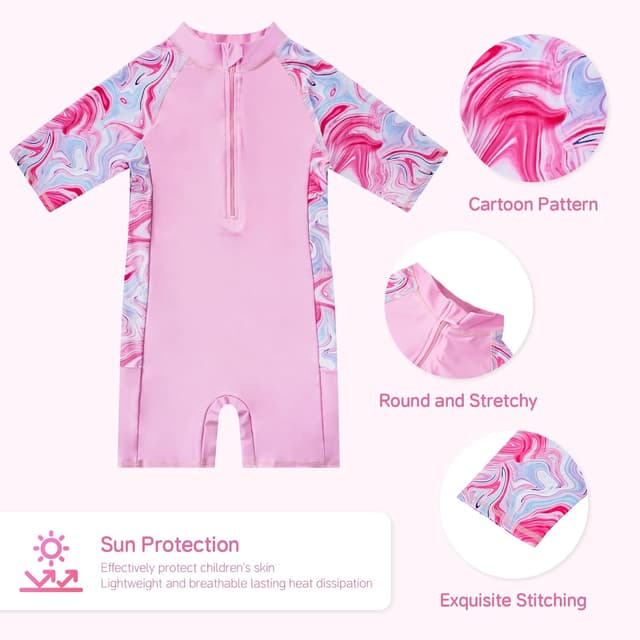 Detalle de WYTbaby Girls’ Long Sleeve Mermaid One-Piece Swimsuit (UPF 50+), Age 4–9