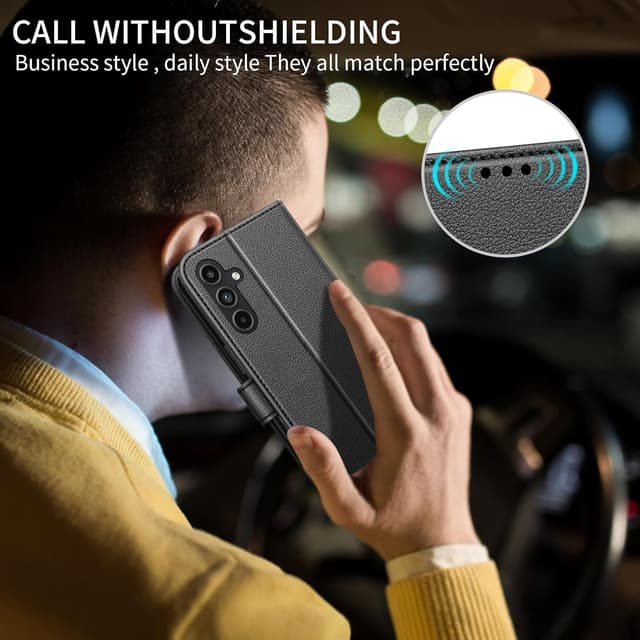 Detalle de UITUIM Leather Wallet Phone Case for Samsung Galaxy A57 5G (Black) with Tempered Glass Screen Protector