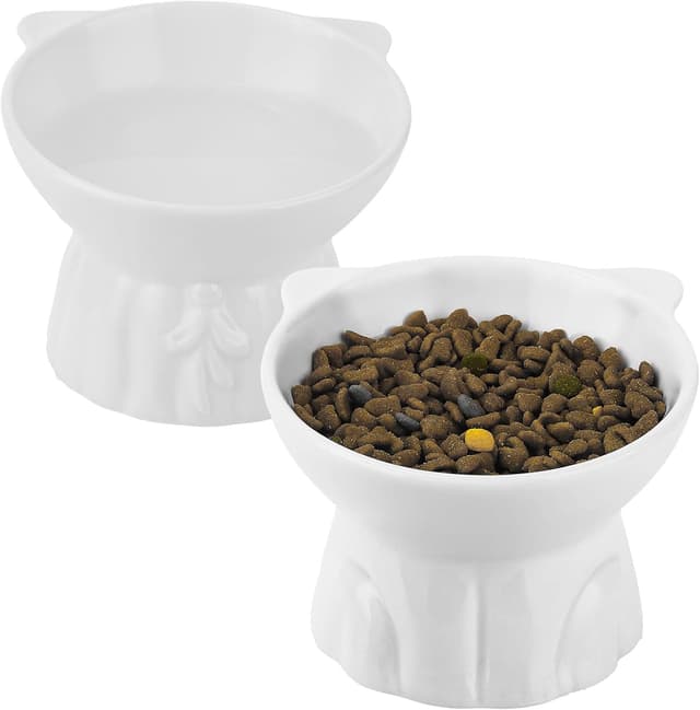Detalle de Ceramic Elevated Cat Bowls 2-piece raised set 🐱