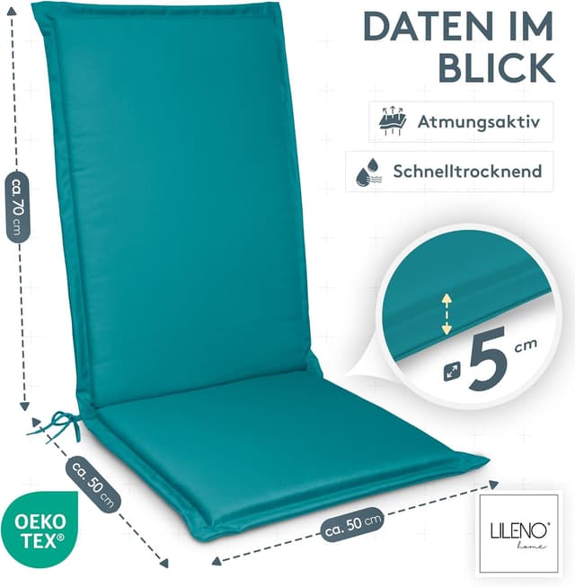 Detalle 2 de LILENO HOME Gartenstuhl Auflagen 4er-Set für Hochlehner in Petrol (MIA)
