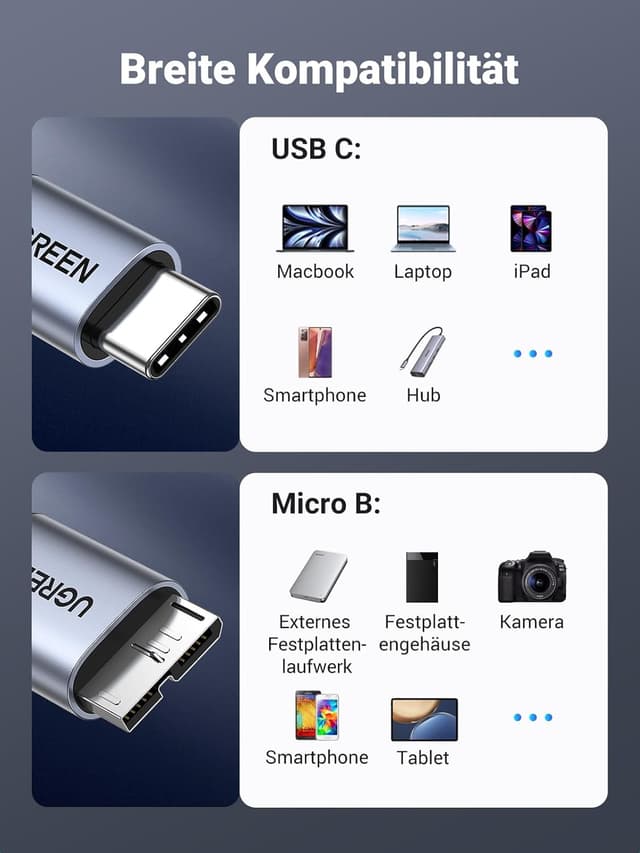 Thumbnail 5 de UGREEN USB C Kabel Micro B 0,5 m