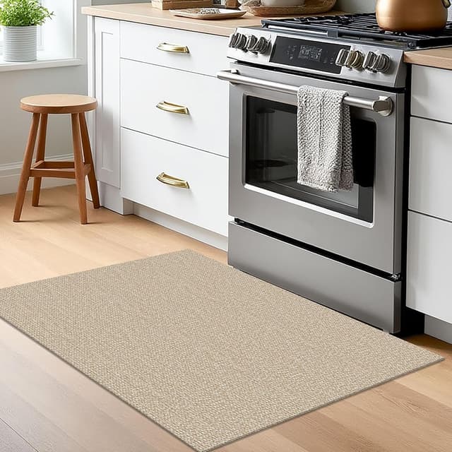 Detalle de EARTHALL Small Area Rug 2x3 Ft Washable Entryway Mat with Rubber Backing (Khaki/Beige)