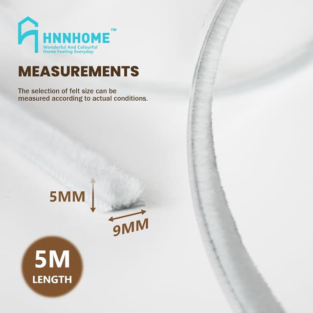 Detalle de HNNHOME Draft Excluder Brush Seal Strip (Self-Adhesive), 5m x 9mm x 5mm, White