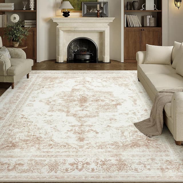 Detalle de HUGEAR Vintage Cream Low Pile Washable Non-Slip Area Rug (240x300cm)