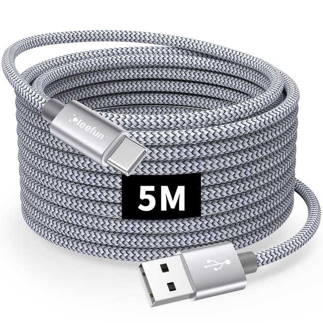Detalle de CLEEFUN 5m USB-A to USB-C Cable (16ft) for PS5, Xbox Series X/S, Galaxy S and more – Durable fast charging lead