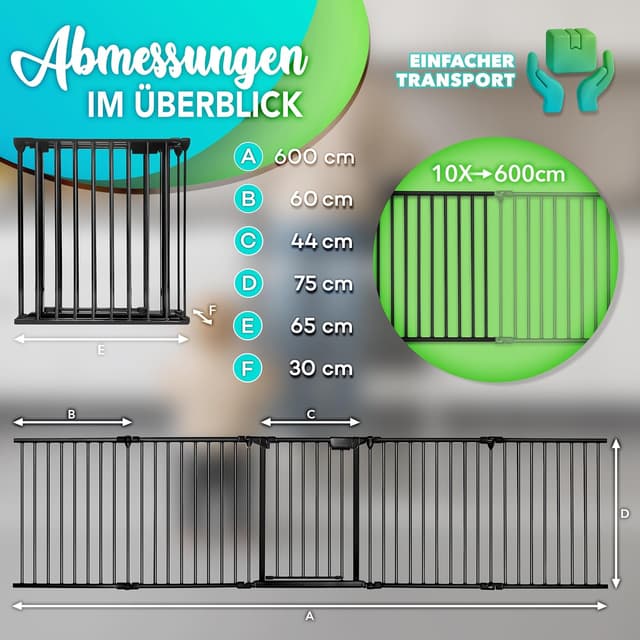 Detalle de KIDUKU Kaminschutzgitter mit Tür aus Metall, faltbar – Konfigurationsgitter mit 10 Elementen und 600 cm (schwarz)